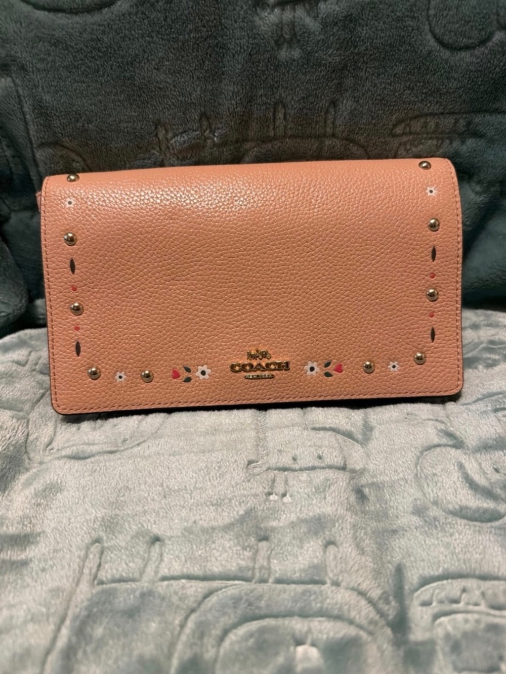 Coach Pink Studded Floral Wallet Clutch